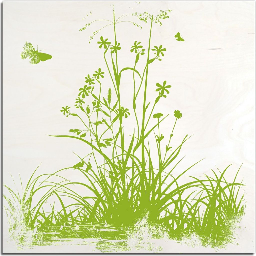 Kunstdrucke Wandbilder Holz in : Brillante Farben, Größe 50 x 50 cm Motiv Grüne Sommerwiese