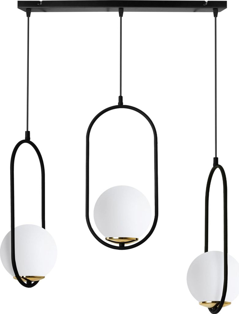 Luna Pendelleuchte Schwarz Gold – 3 flammig mit weissem Schirm E14