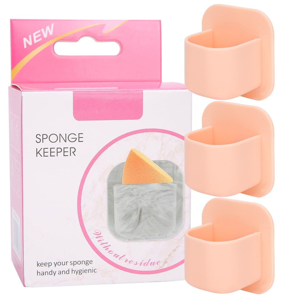 3-teiliger Make-up-Schwammhalter aus selbstklebendem Silikon, Puderquastenständer zum Trocknen von Kosmetikschwämmen (Nude Pink)
