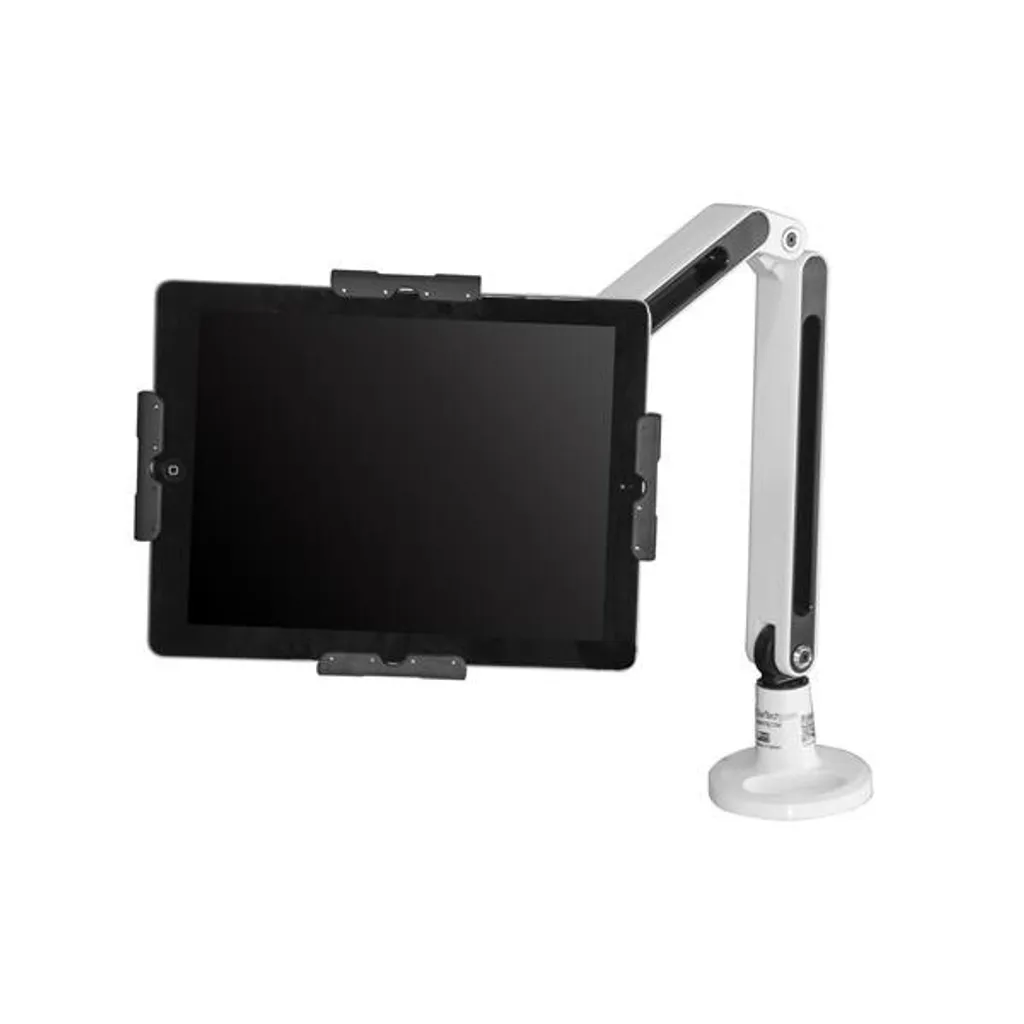 Support de tablette tactile blanc à bras pivotant pour bureau et iPad