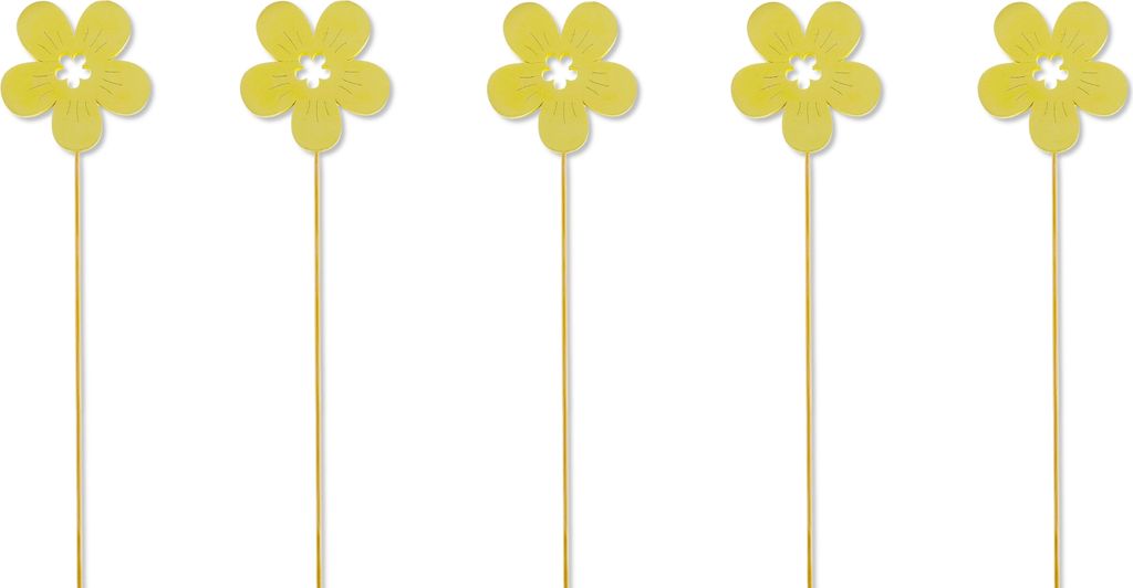 Holz Blumen-Stecker Blüte gelb 5 Stück 7 x 36cm Dekostecker Blumenstab Blumenstab Holzstecker
