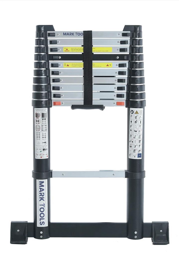 MARK TOOLS PRO Teleskopleiter 3,2 m – Aluminium – mit Stabilisierungsbalken – inklusive GRATIS Tragetasche