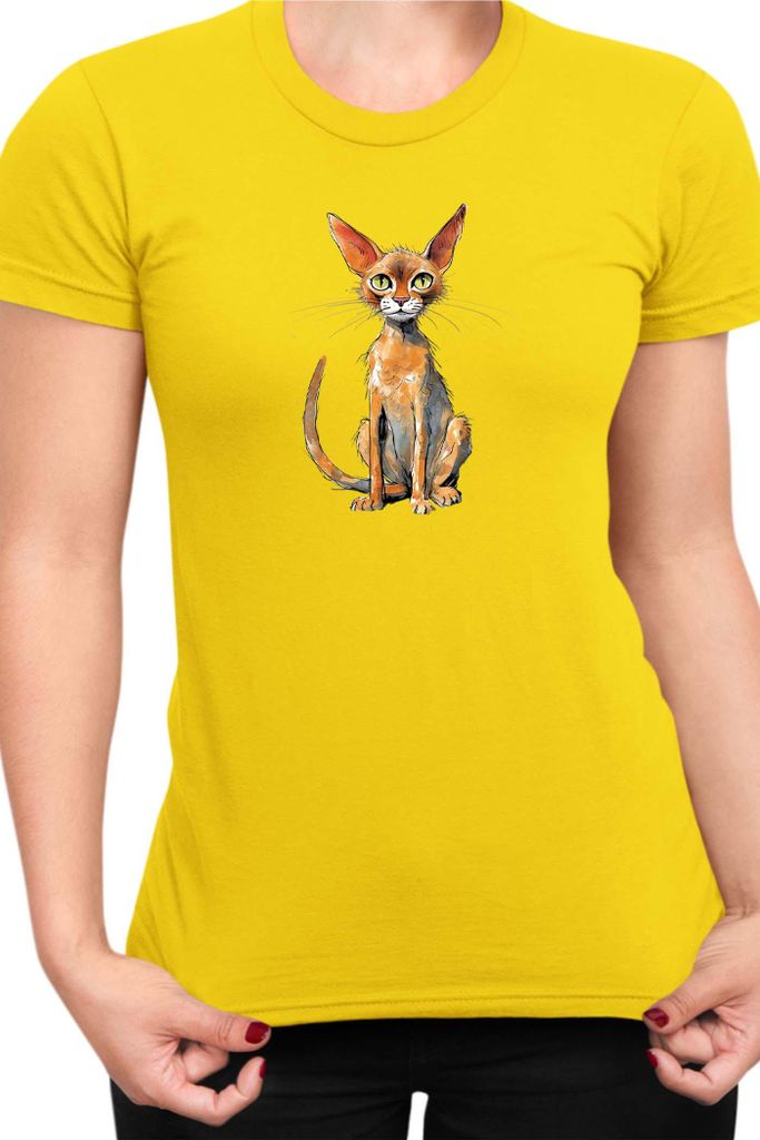 Damen T-Shirt Funny Cats Breeds Abyssinian Cat 006, Lady S / Gelb