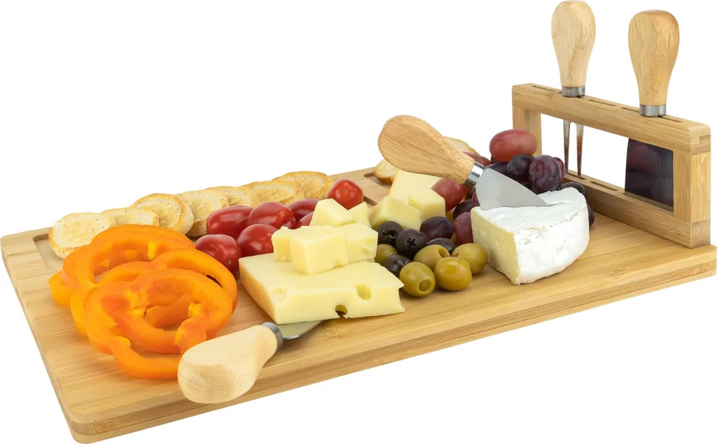 Tagliere Professionale Formaggi Krumble - Bambù 36x28cm + Kit Coltelli