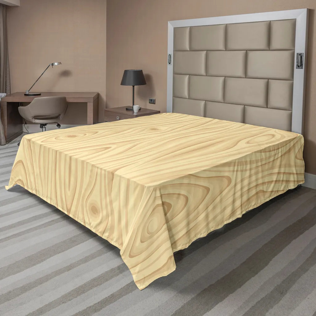 ABAKUHAUS Lenzuolo beige, motivo con venature del legno, tema naturale, linee di crescita dell'albero, lenzuolo morbido e confortevole per un letto decorativo, 1 pezzo, 260 cm x 228 cm, color crema
