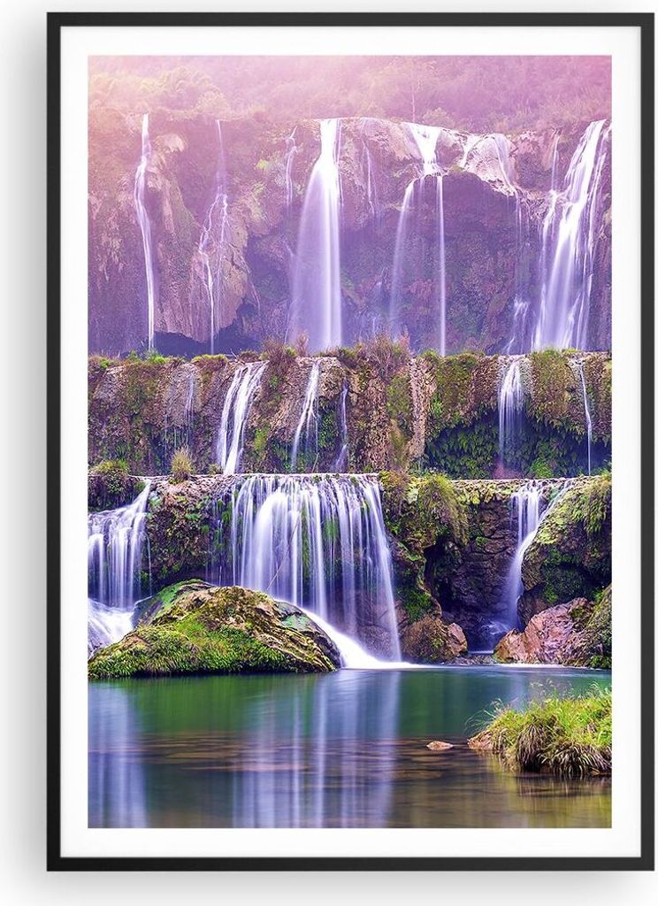 Gerahmtes Poster - Schwarzer Rahmen - Wasserfall Natur - Produktbild 