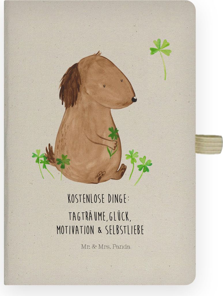 Mr. & Mrs. Panda notizbuch Hund Kleeblatt - Transparent - Geschenk, Liebe, Gratis, Skizzenbuch, Sprüche, a4, Journal, Motivation, Glück, Hardcover