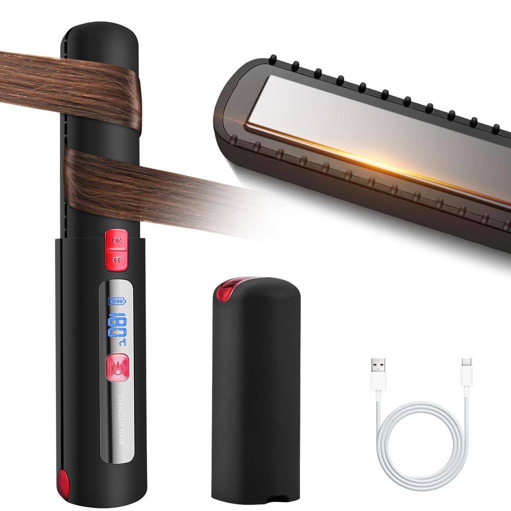 CkeyIN Mini-Reiseglätteisen kabelloser Haarglätter 2-in-1-Haarglätter Locken & Glätten 160°C-220°C Keramik-Beschichtung schwarz
