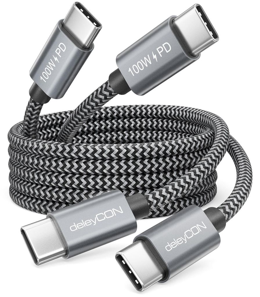 deleyCON 2x 1,5m USB C Kabel (100W Schnellladekabel) PD 3.0 - C auf C - Ladekabel für iPhone 17 16 15 Pro Max Air Galaxy A16 A26 A56 S26 S25 S24 P...
