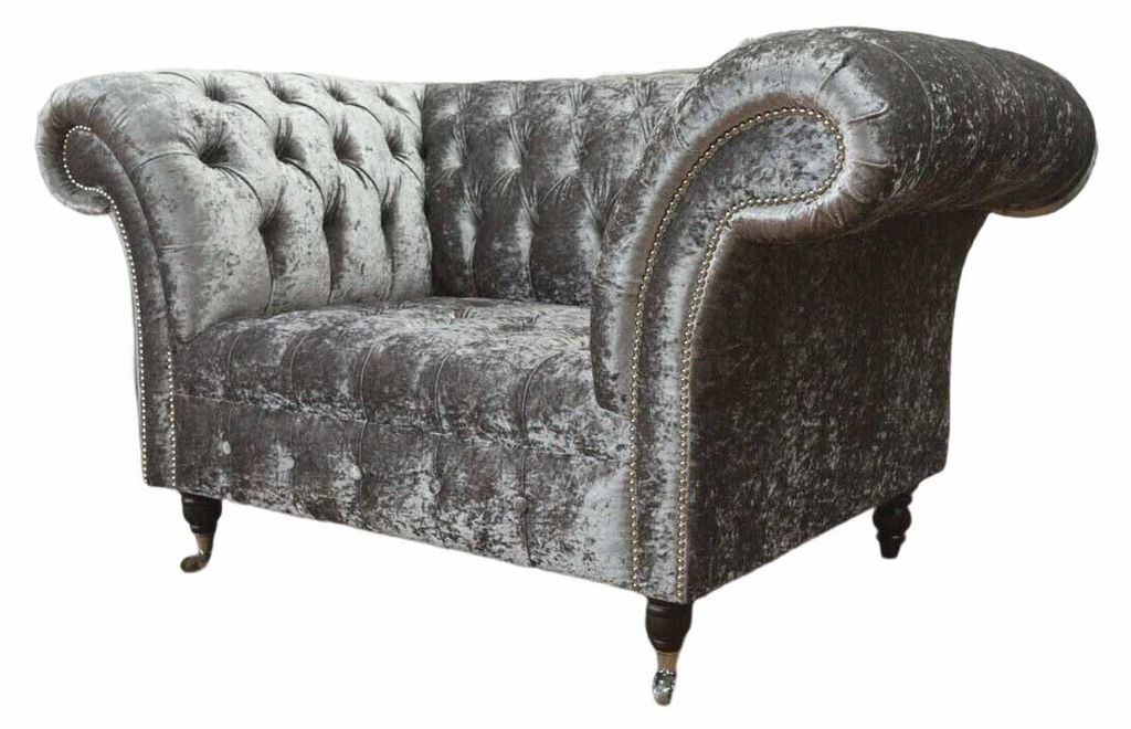 Chesterfield Sessel Design Polster Sofa Couch Chesterfield Textil Silber