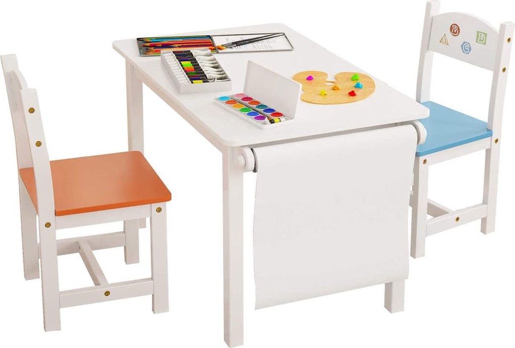 Bolt Edge Kinderschreibtische – Weiß/Blau/Orange – Mit 2 Stühlen – Kinderbureau – Spieltisch für Kinderzimmer, Wohnzimmer oder Spielzimmer