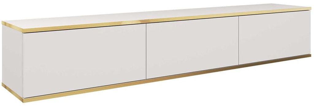 Wohnzimmer Lowboard 175 cm breit in Weiß, 3 Klappen, wandhängend - OLOVO-160
