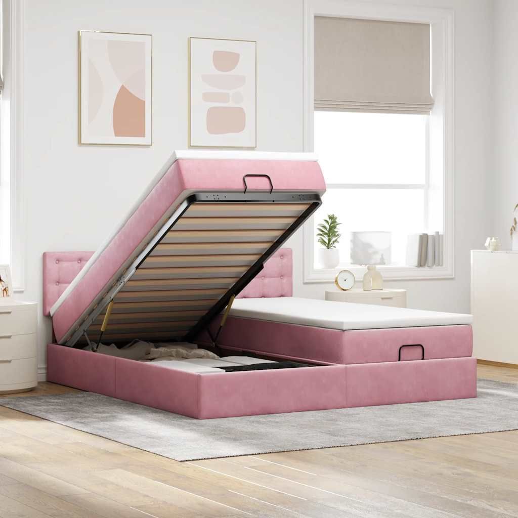 Möbel Ottoman-Bett mit Matratzen Rosa 160x200 cm Samt 3312109