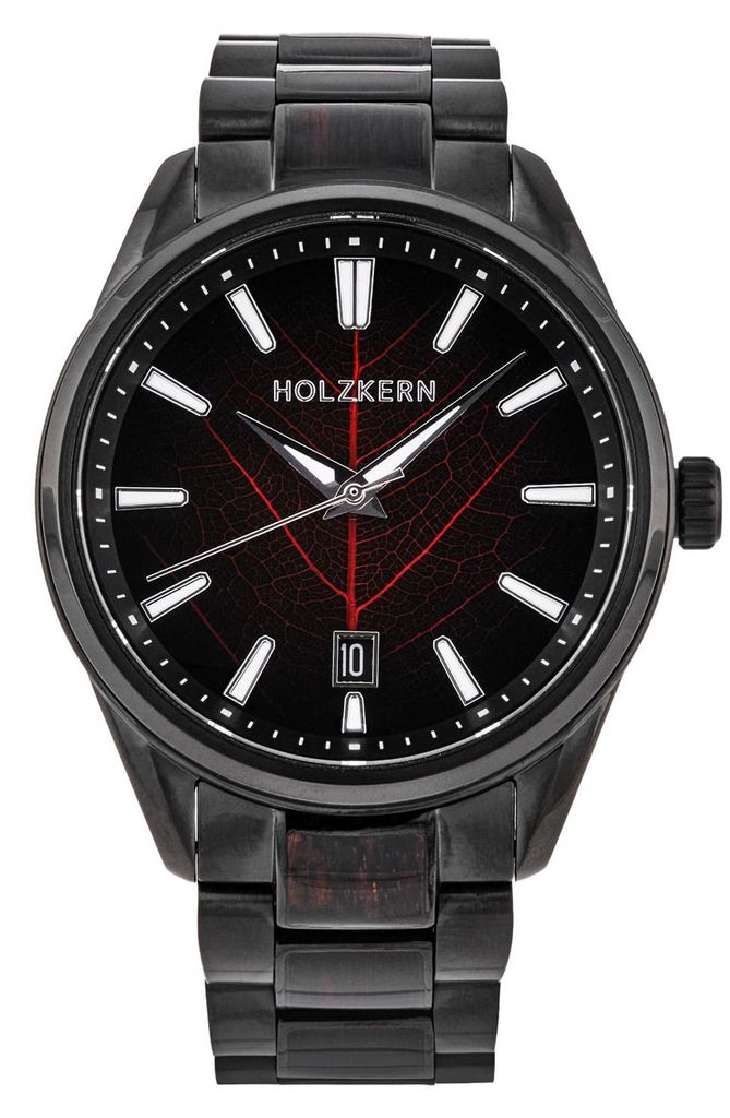 Holzkern Herrenuhr Automatik Era X Lorbeerblatt/Geflammte Walnuss