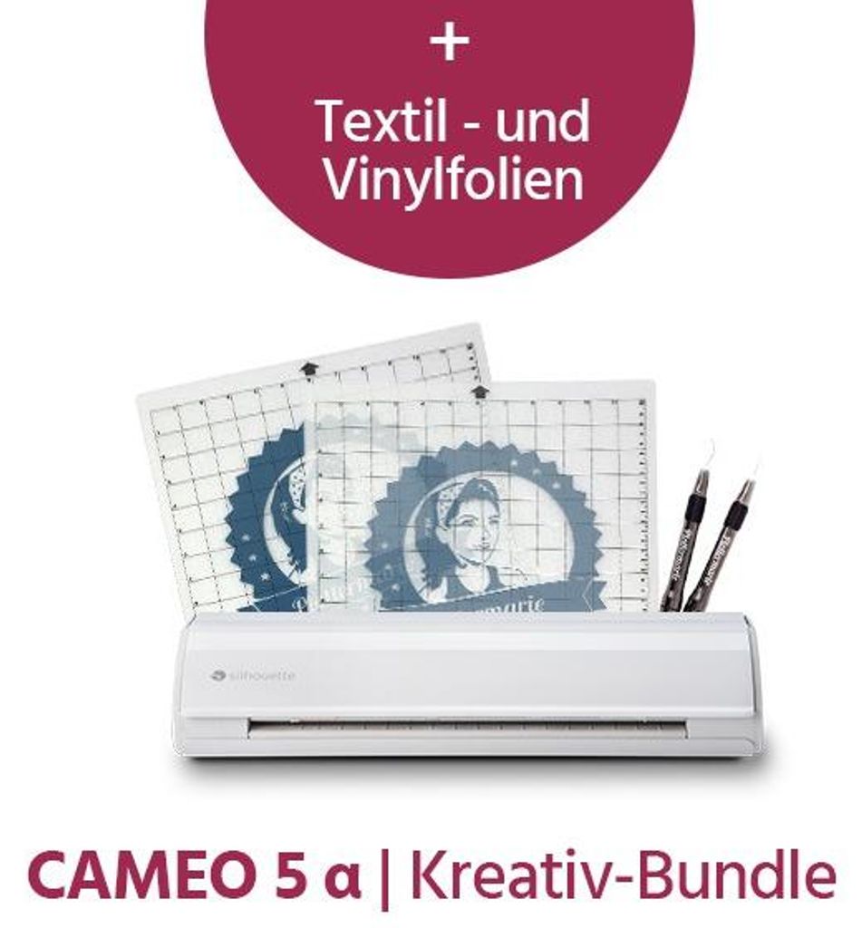 Silhouette Schneideplotter Cameo 5a Kreativ-Bundle inkl. Folien, Matten & Entgitterwerkzeug – Plotter für Vinyl, Papier, Karton, Print & Cut, DIY