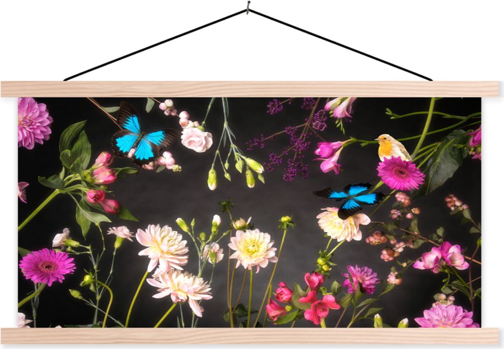 MuchoWow Textilposter Stillleben - Farben - Blumen 60x30 cm mit holzfarbenen Rahmen - Dekoration