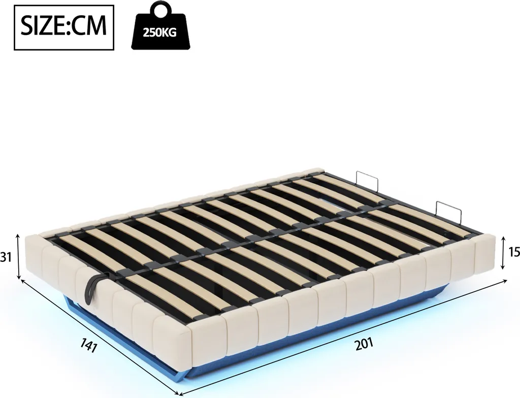 Lit coffre 140x200cm avec sommier relevable et éclairage LED intégré