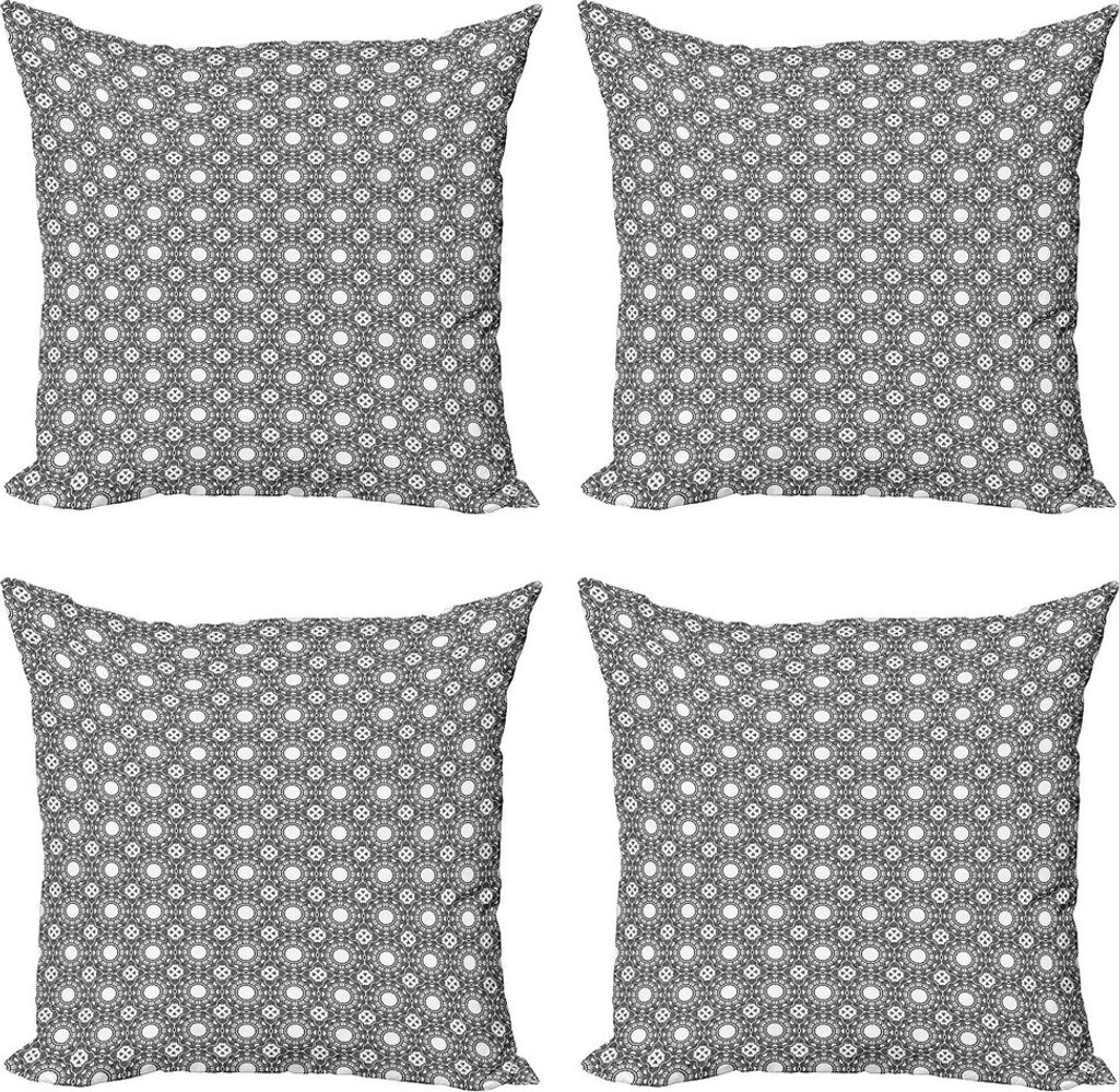 ABAKUHAUS Antique Oriental Kissenbezug Set (4 Stück), Komplizierte Motiv, Moderner Doppelseitiger Digitaldruck, 40 cm x 40 cm, Charcoal Grau und W...
