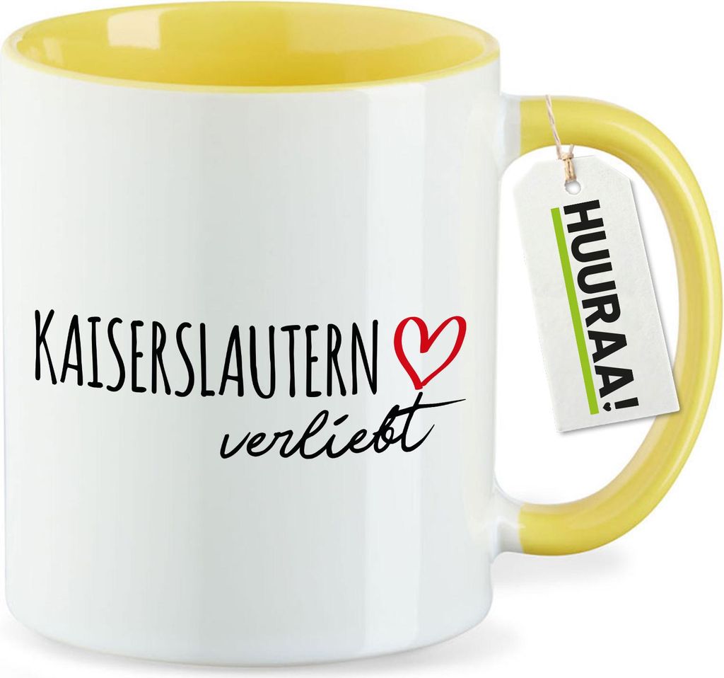 Huuraa Kaffeetasse Kaiserslautern verliebt 330ml Gelb Keramik Kaffeebecher Geschenkidee