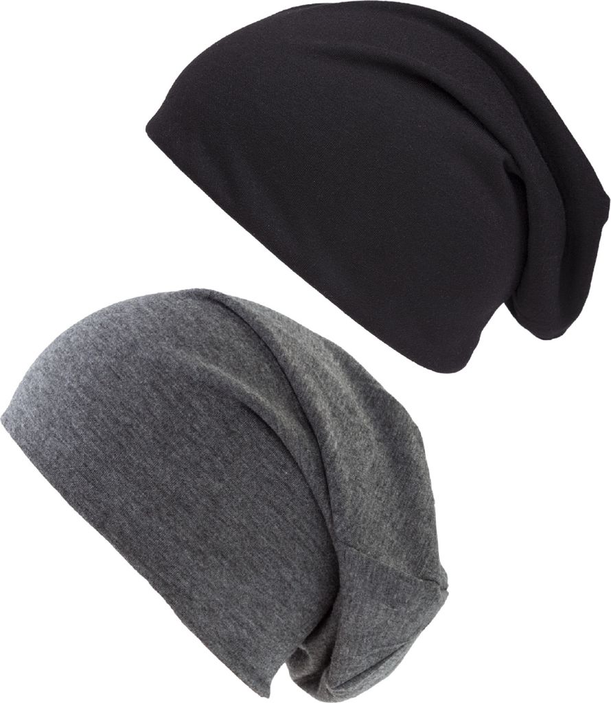 2er Pack Beanie Schwarz und Dunkelgrau Jersey Slouch Mütze Produktbild 