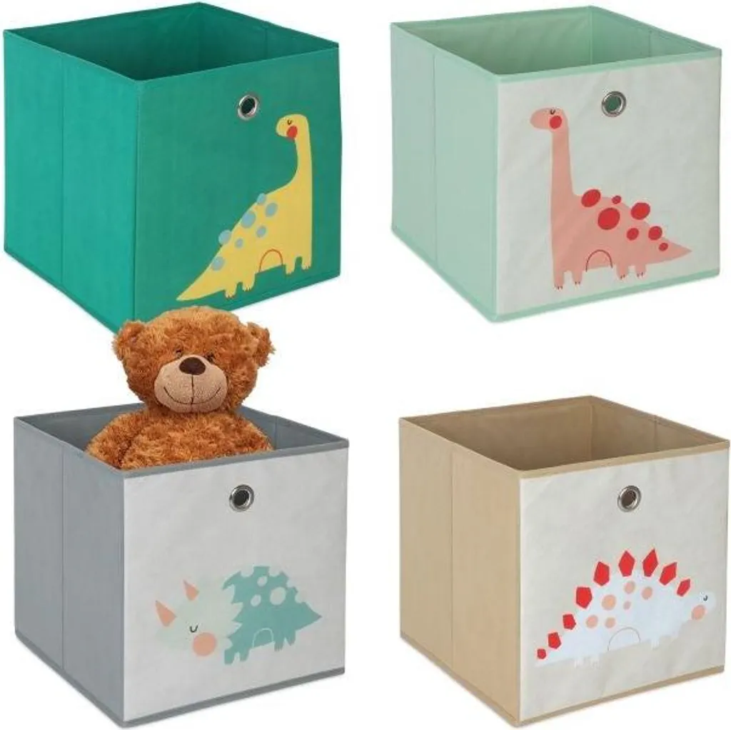 Lot de 4 Boîtes de Rangement Pliables Motif Animaux pour Chambre Enfant
