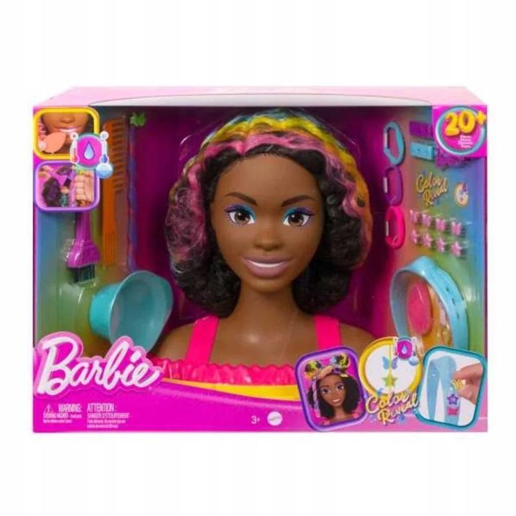 Tête de coiffure Barbie Neon Rainbow Curly Hair HMD79 Image du produit 