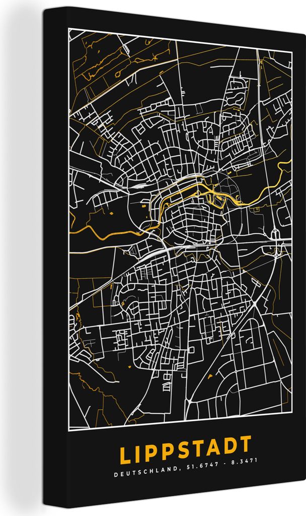 OneMillionCanvasses - Leinwandbilder - 90x140 cm, Stadtplan - Deutschland - Gold - Lippstadt - Karte, Wandbilder Kunstdruck Wanddekoration - Foto...