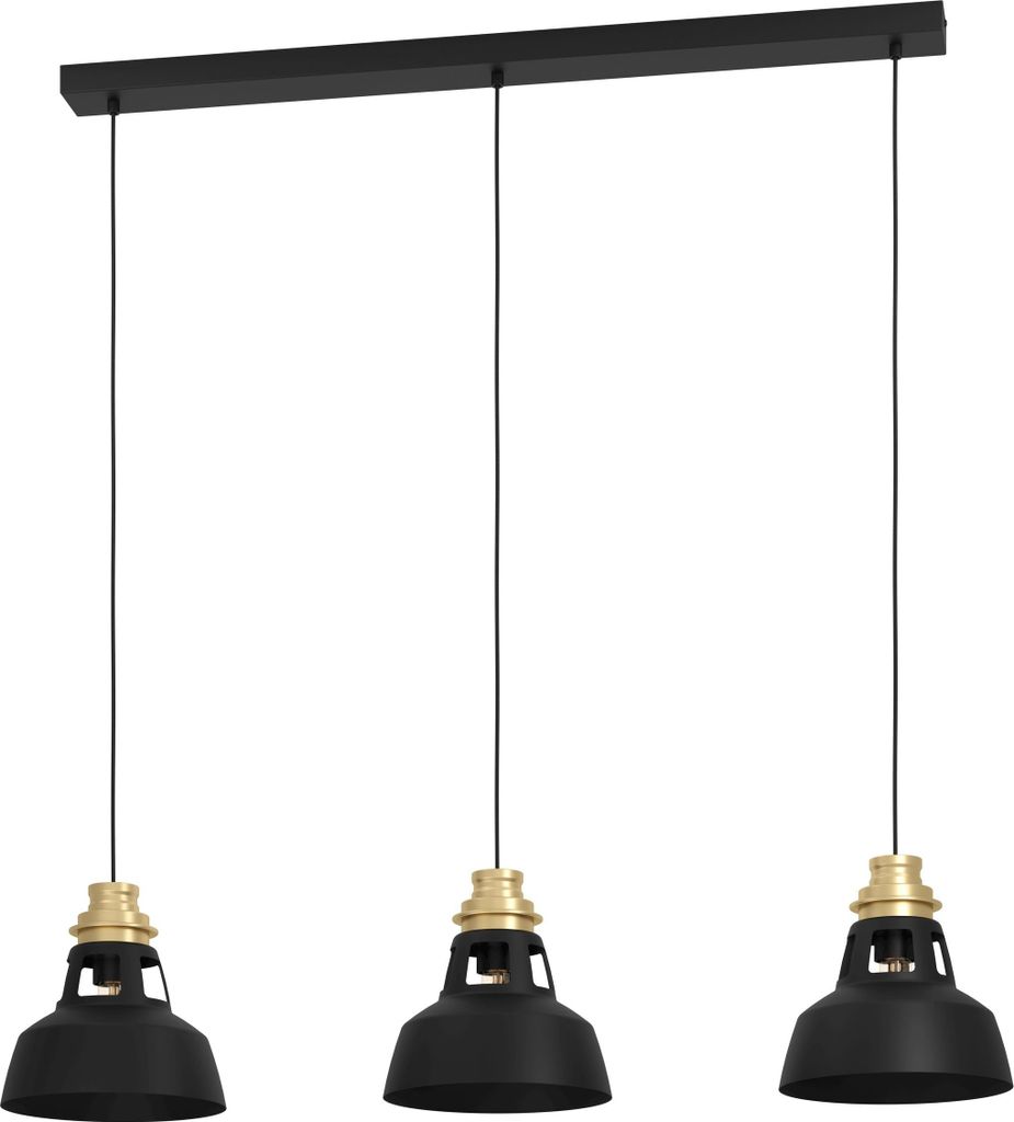 EGLO Hängelampe Espinardo, Pendelleuchte Esstisch 3-flammig, Esszimmerlampe im Industrial Design aus Metall in Schwarz und Gold, Hängeleuchte mit...