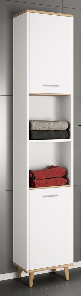 Landos Hochschrank Bad weiß, Eiche Nachbildung. Produktbild 1