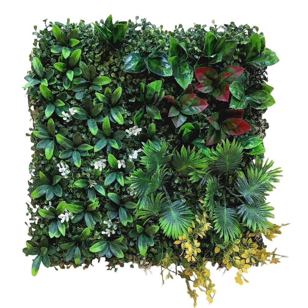 Kunstrasenplatten, realistische 3D-Blätter sonnenbeständiges PE-Material, grüne Wanddekoration Platten 50 x 50 cm