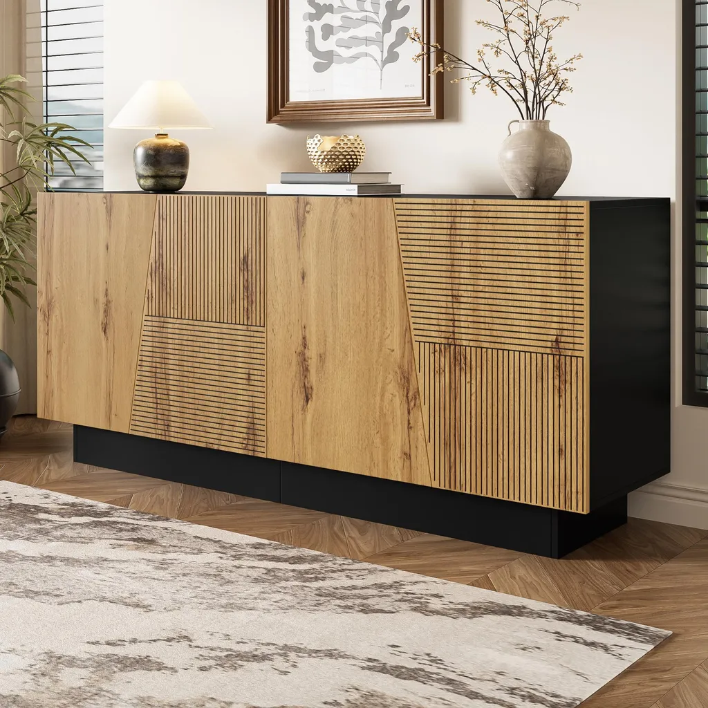 Merax Buffet Naturel Design Géométrique avec Grand Espace de Rangement
