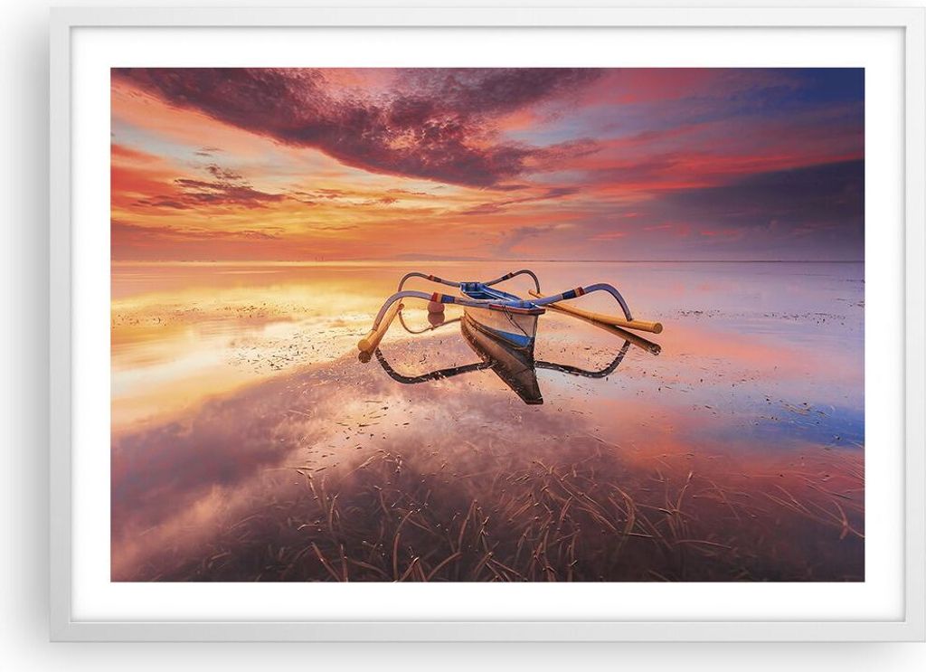 Gerahmtes Poster - Weißer Rahmen - £ódŸ Westen Die Sonne - 70x50 cm - Wand Bild - Wanddeko - Wandbilder - Kunstposter - Wandposter - Bilderrahm...