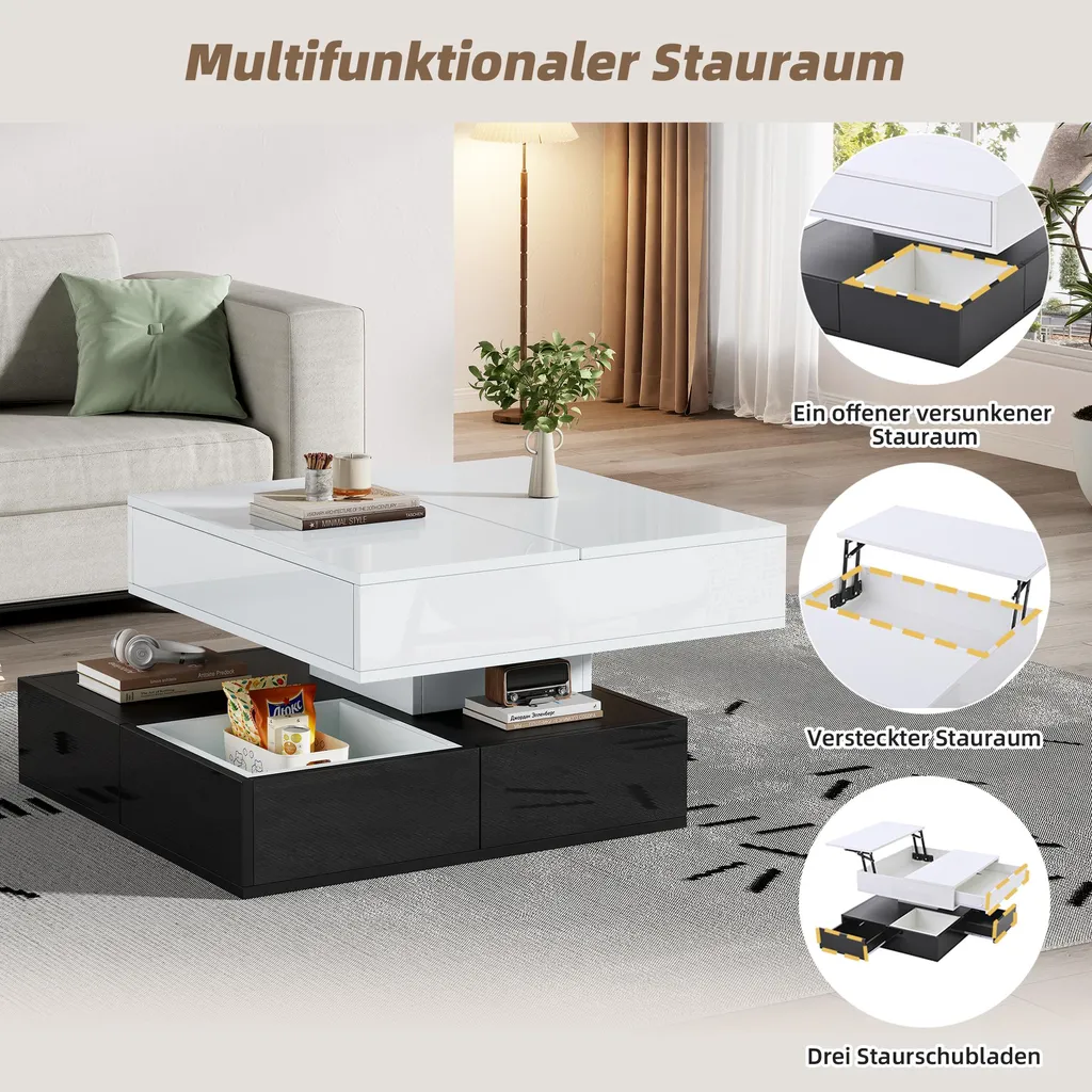 Table de Salon avec Espace de Rangement Ouvert et Compartiment Caché - 7