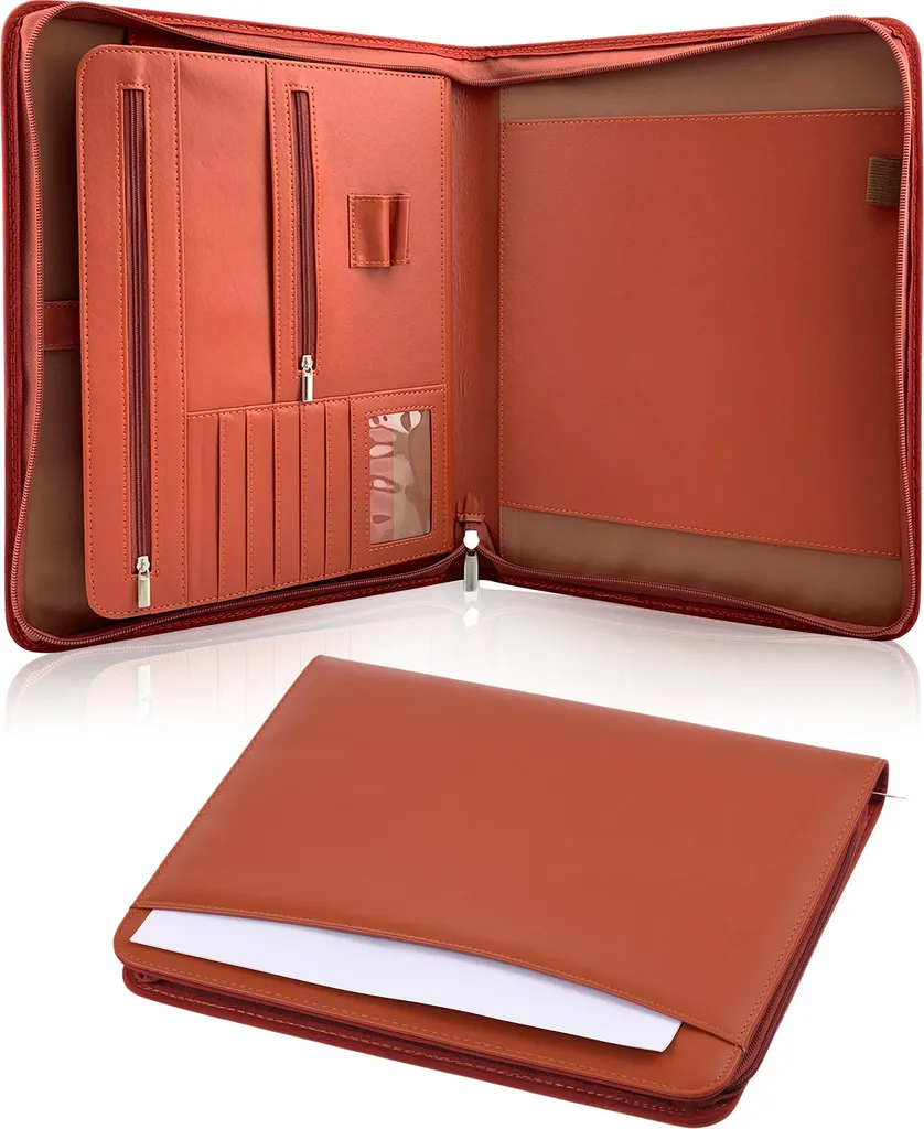 Porte-documents A4 en cuir PU marron à fermeture éclair avec range CV - 2