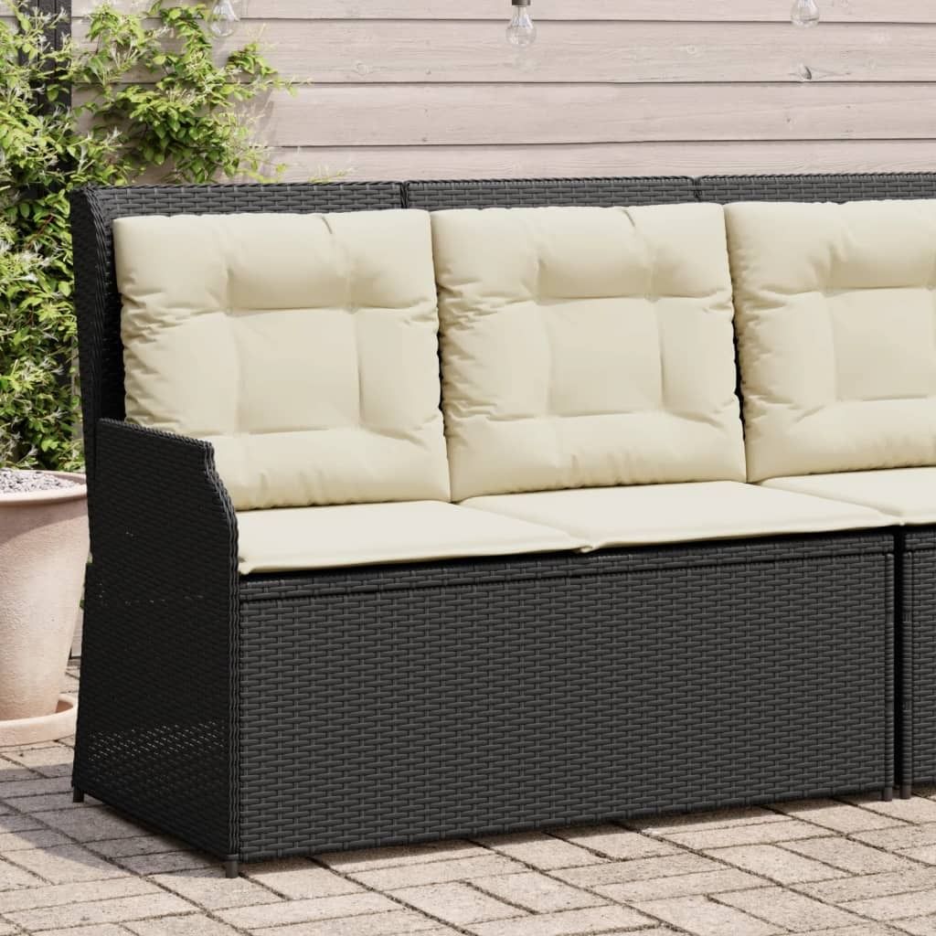 ZMH Gartenbank Verstellbar mit Kissen Schwarz Poly Rattan