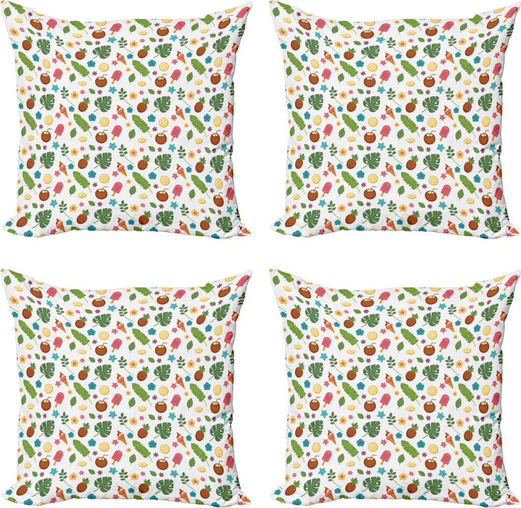 ABAKUHAUS Sommer Kissenbezug Set (4 Stück), Eis und exotische Blätter, Moderner Doppelseitiger Digitaldruck, 45 cm x 45 cm, Mehrfarbig