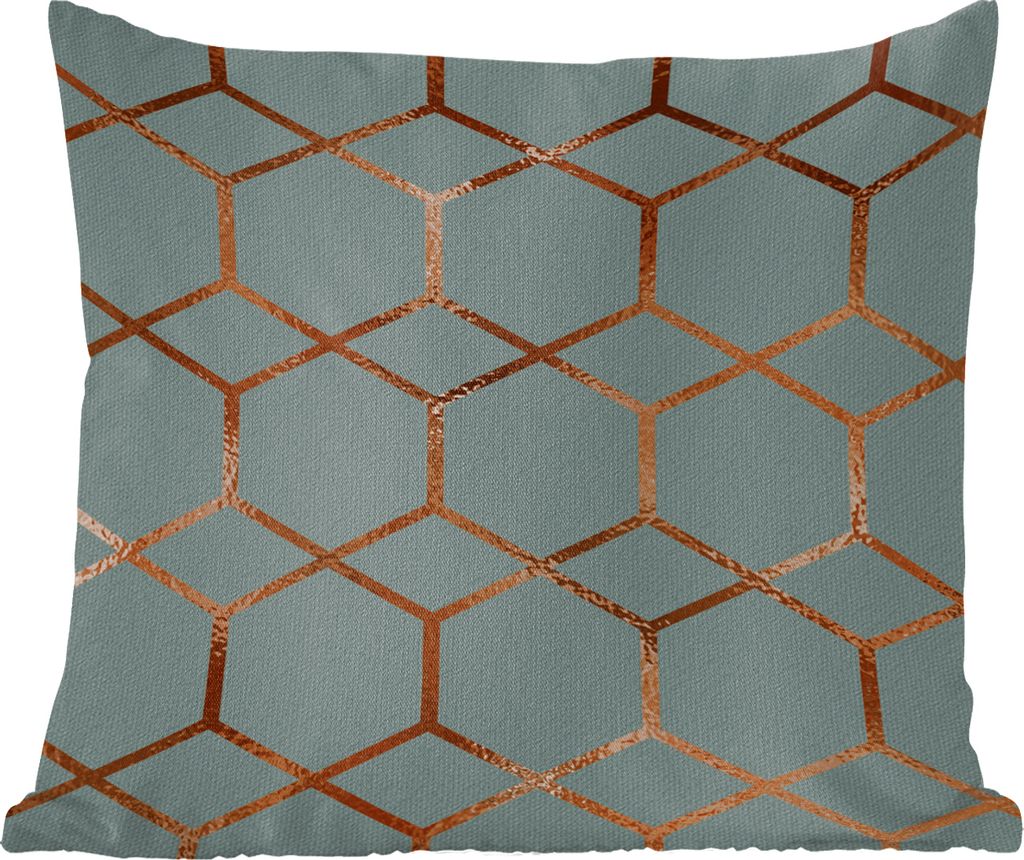 MuchoWow Zierkissen Sofakissen Wohnzimmer Dekokissen 60x60 cm Muster - Luxus - Blau - Bronze - Sitzfläche - Foto Polster
