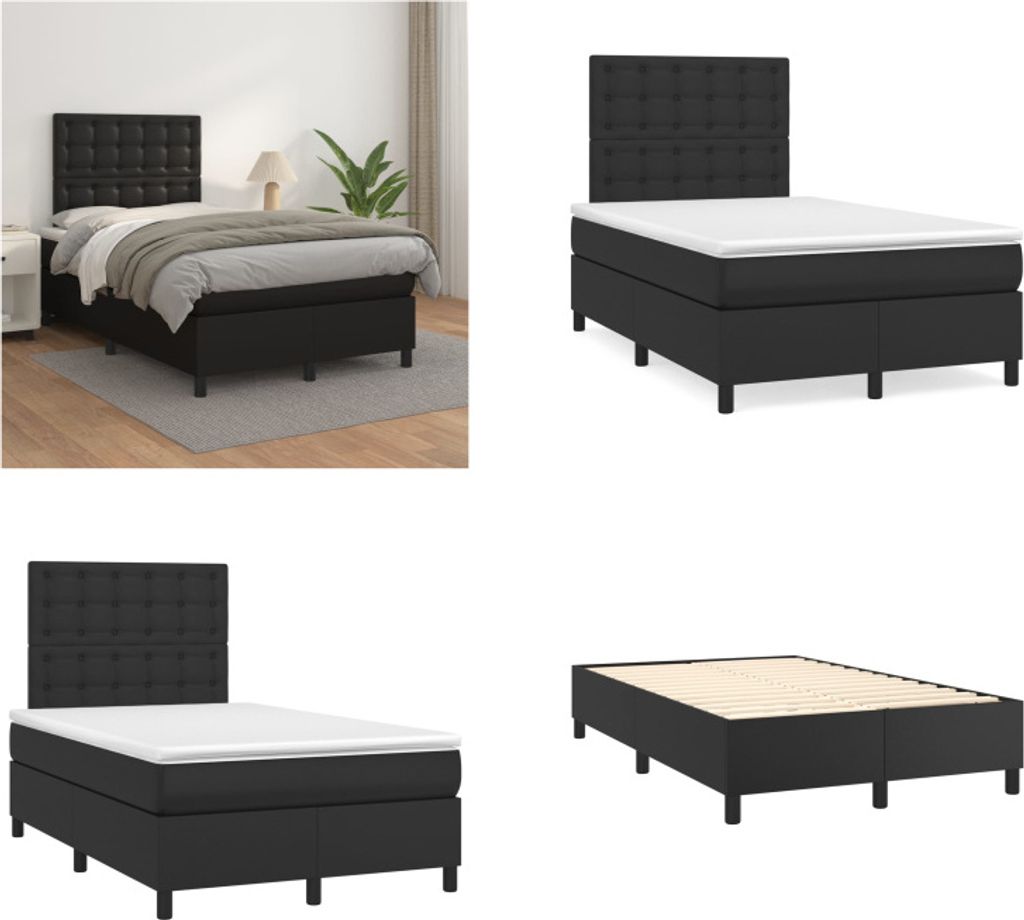 vidaXL Boxspringbett mit Matratze Schwarz 120x200 cm Kunstleder - Boxspringbett - Boxspringbetten - Bett - Schlafzimmermöbel