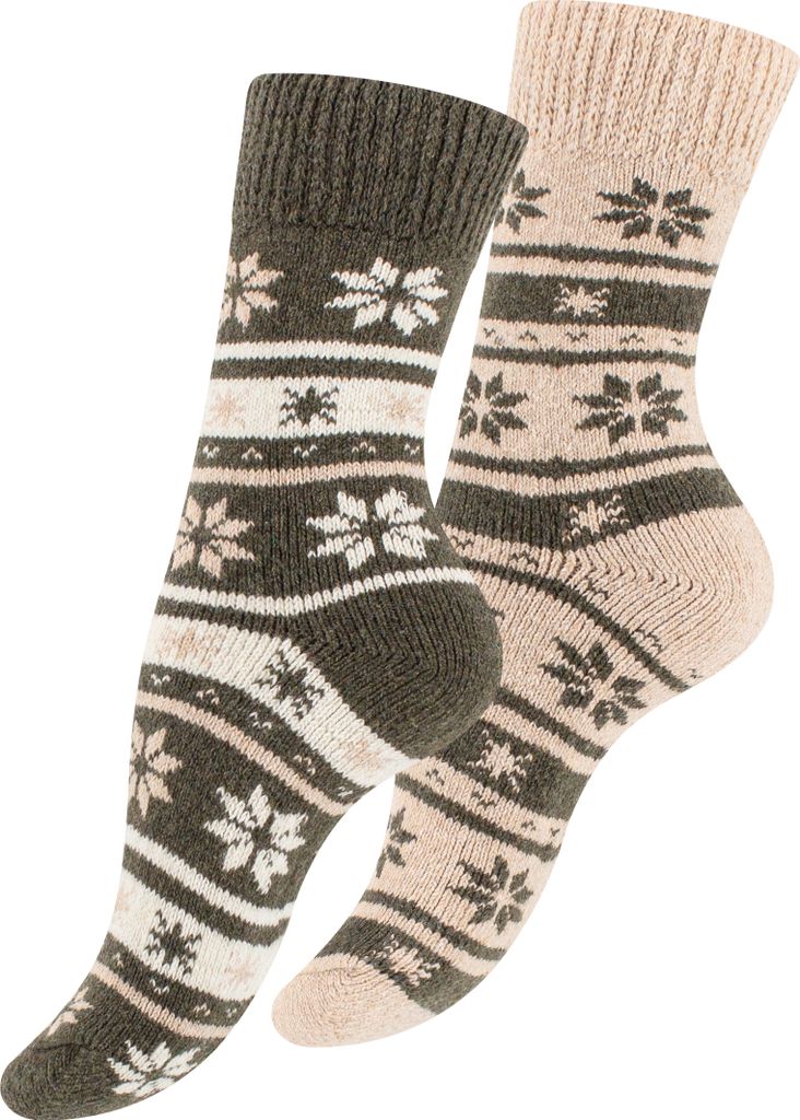 Cotton Prime 2 Paar Thermosocken Uni Wintersocken mit Wolle 43-46 grün-beige