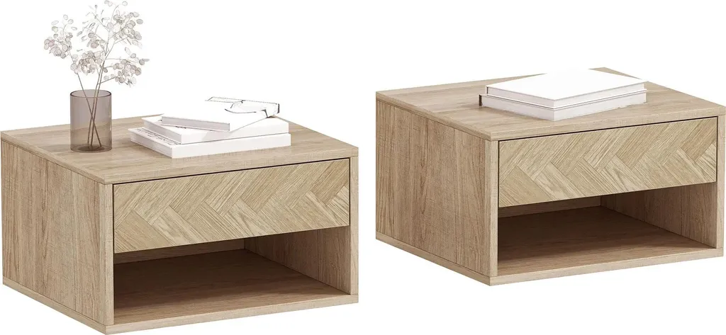 Chevet Mural avec Tiroir et Niche - Table de Nuit Suspendue en Bois