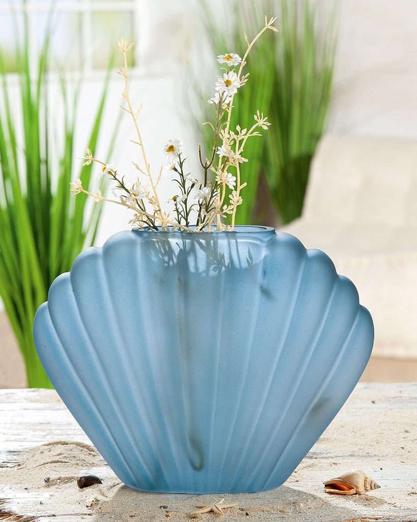 Gilde Vase, Muschel , Glas, hellblau, VE 3, L. 12 cm, B. 28 cm, H. 22 cm Höhe: 22.00 cm Breite: 28.00 cm Tiefe: 12.00cm 39767