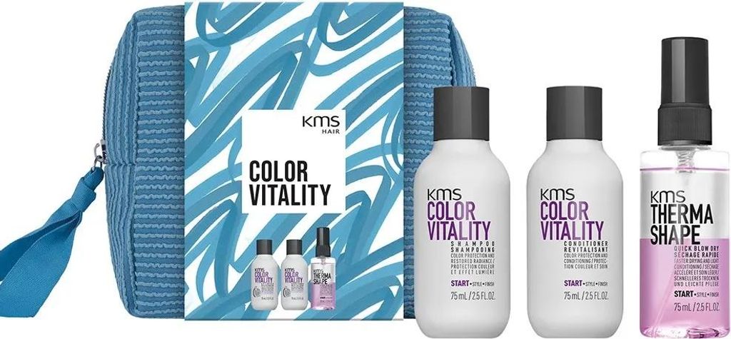 KMS Colorvitality Travelset - Shampoo 75 ml + Conditioner 75 ml + Quick Blow Dry 75 ml + Kosmetiktasche