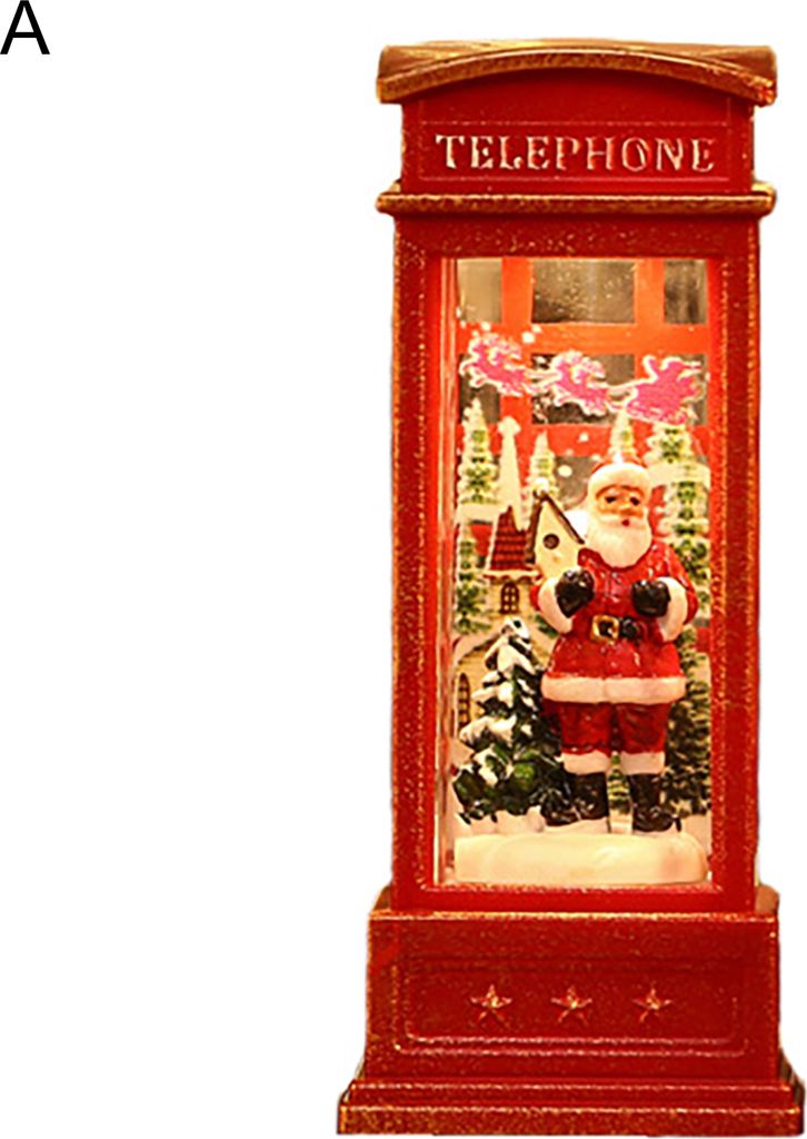 Weihnachtsverzierung Telefonkabine Form Cartoon Design Kunststoff leuchtet Santa Claus Style Light für Zuhause-A