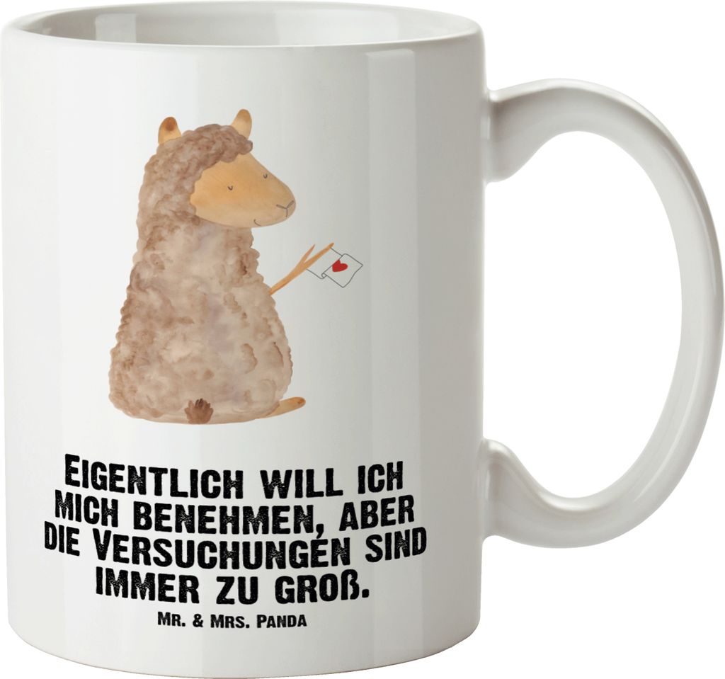 Mr. & Mrs. Panda Pott Alpaka Fahne - Weiß - Geschenk, weisse tasse, Lama, Große, Riesenkaffeetasse, Lamas, Haferl, Teetasse, Liebe, Alpakas, Henk...