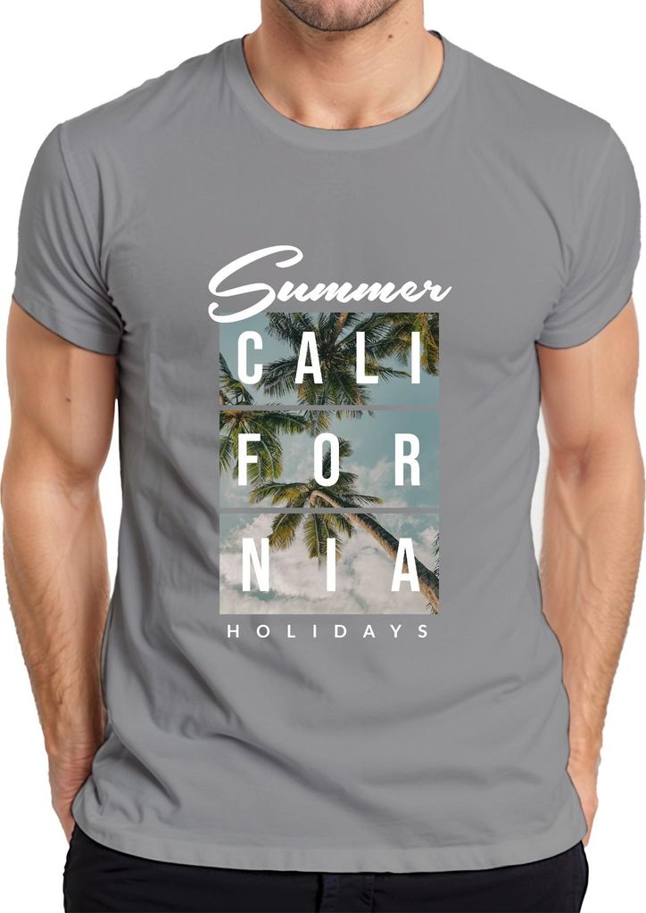 Summer Holidays California Sommer Kalifornien Urlaub Palmen Strand Herren T-Shirt, Grau, 3XL