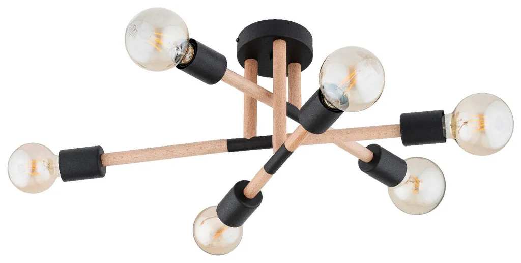 Plafonnier Industriel Bois Noir OTELLO Alfa - Éclairage Chic 6 Lumières