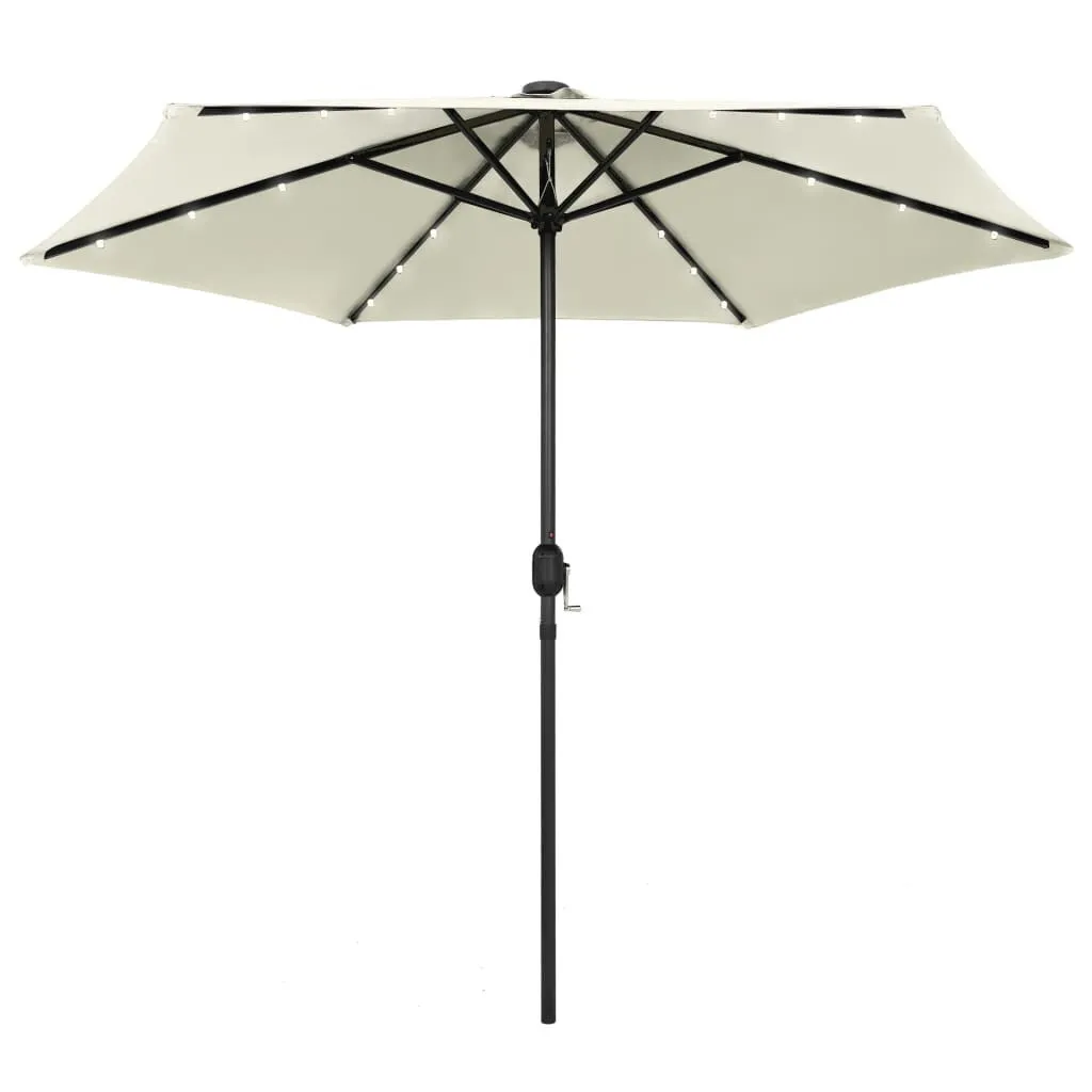 vidaXL Parasol LED avec mât en aluminium 270 cm blanc sable résistant