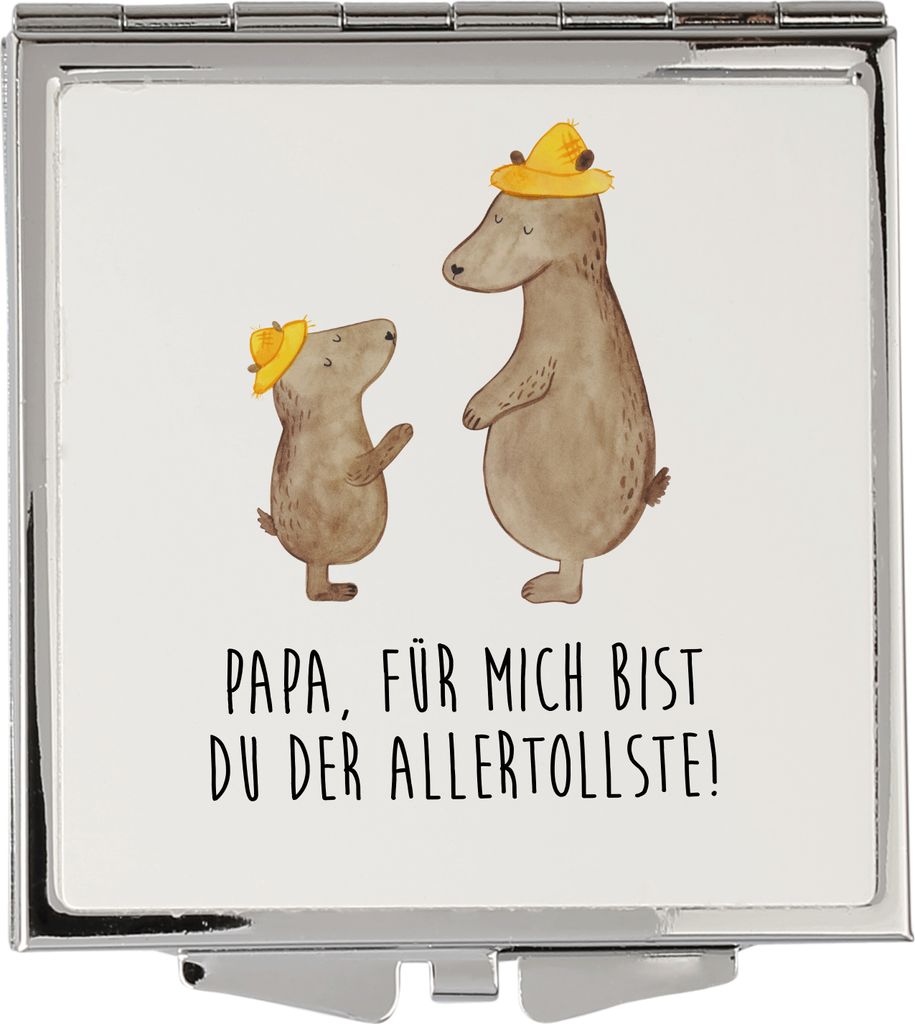 Mr. & Mrs. Panda Taschenspiegel Bären mit Hut - Weiß - Geschenk, Mini Spiegel, Familie, Muttertag, Schminkspiegel, Klappspiegel, Frauen, Kinder, ...