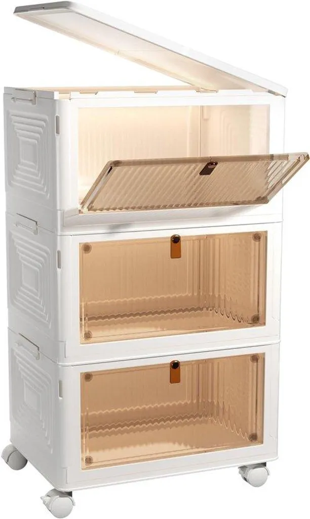 Boîte de rangement empilable 3 niveaux avec porte magnétique 22L