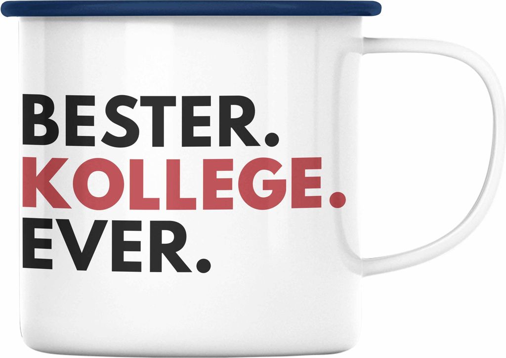 Trendation - Bester Kollege Ever Emaille Tasse Geschenk Lieblingskollege Abschiedsgeschenk Emaille Emaille Tasse Kollegen Büro (Blau)